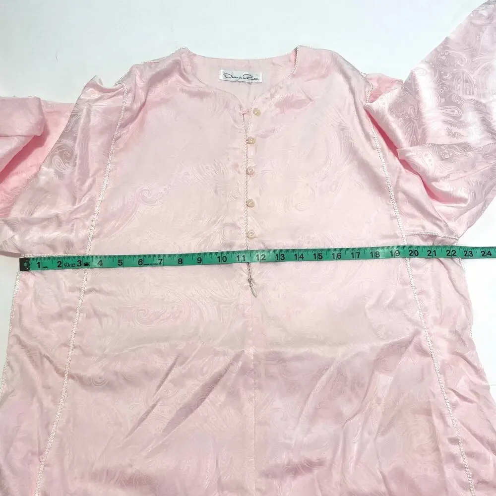 VTG Oscar De La Renta Night Gown Pink Paisley Satin Feminine Coquette Soft Girl